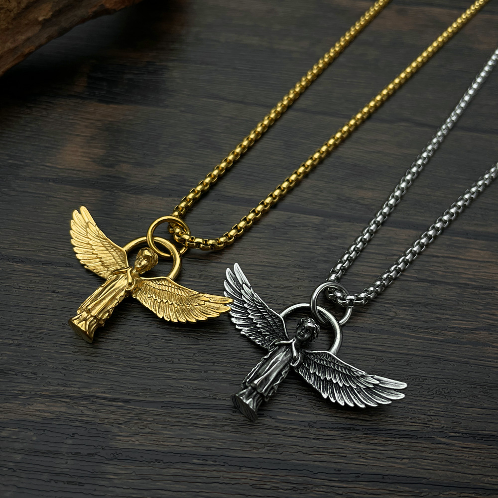 Hip-Hop Vintage Style Angel Wings 304 Stainless Steel Men'S Pendant Necklace display picture 10