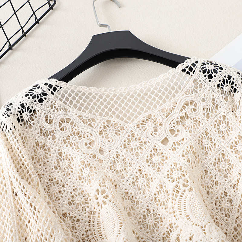 Women's Eyelet Top Long Sleeve Sweaters & Cardigans Hollow Out Casual Solid Color display picture 9