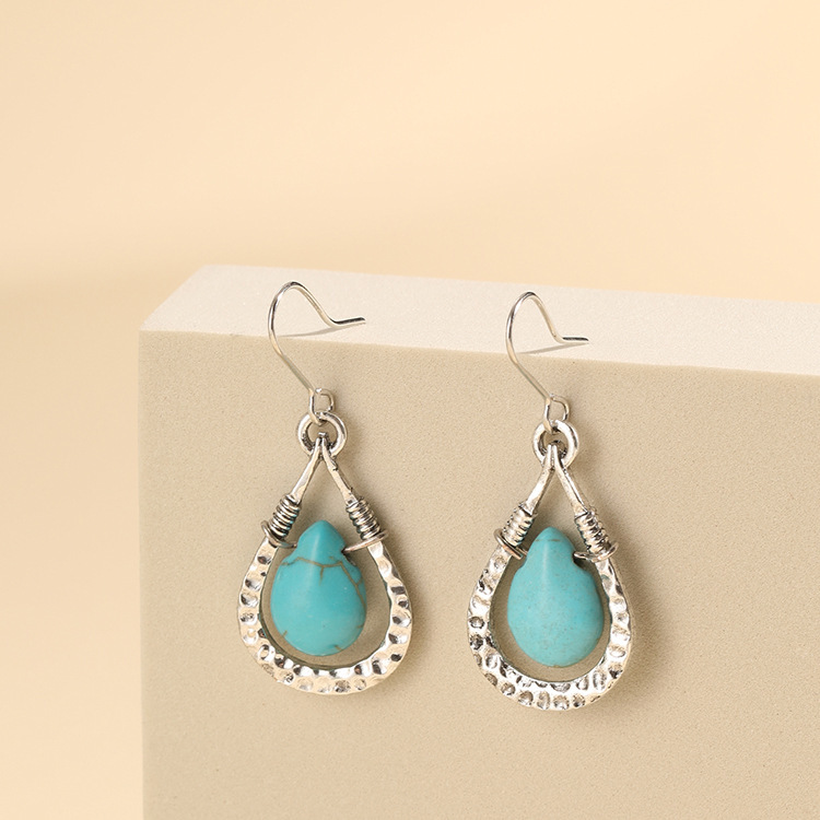 Wholesale Jewelry Ethnic Style Geometric Alloy Turquoise Silver Plated Drop Earrings display picture 4