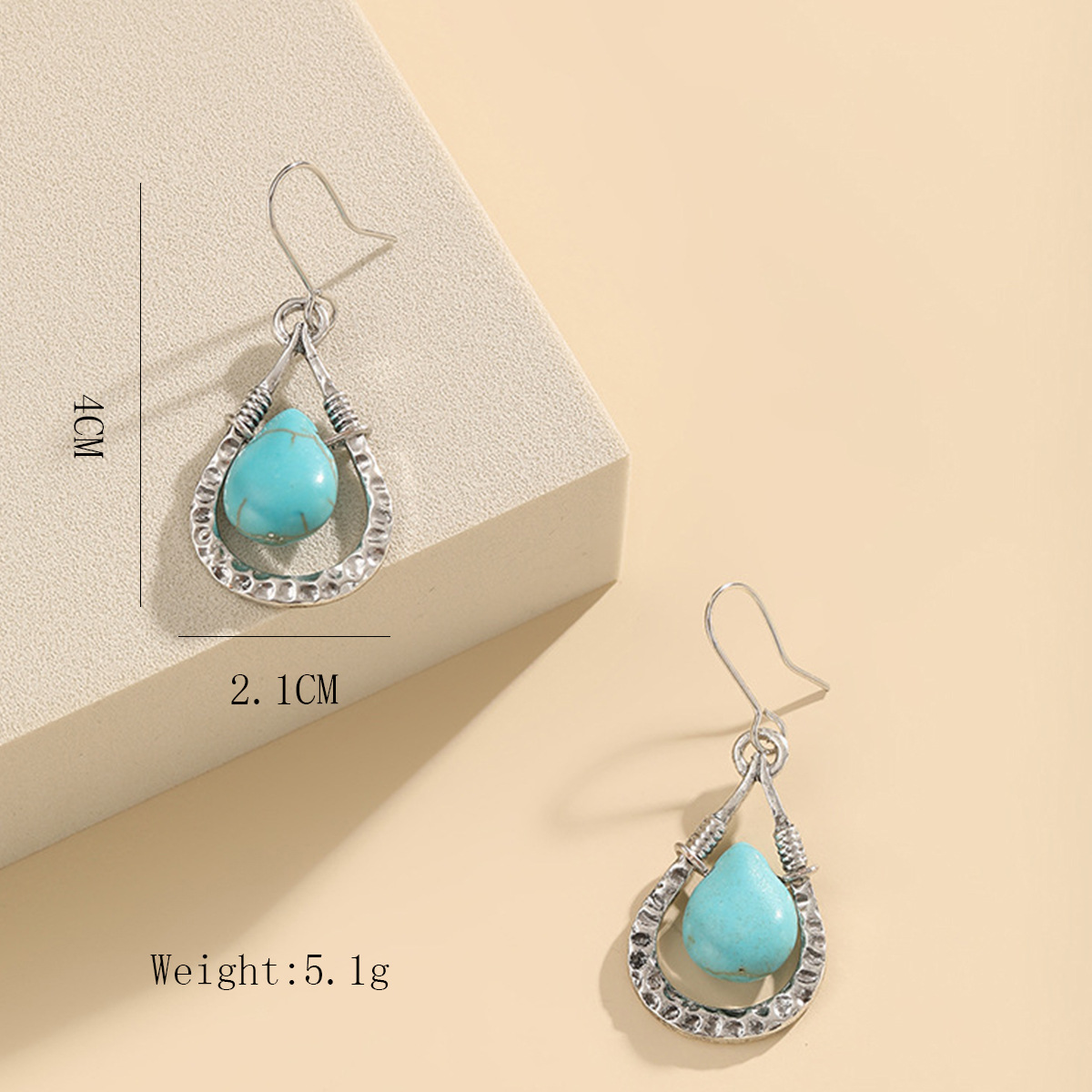 Wholesale Jewelry Ethnic Style Geometric Alloy Turquoise Silver Plated Drop Earrings display picture 5