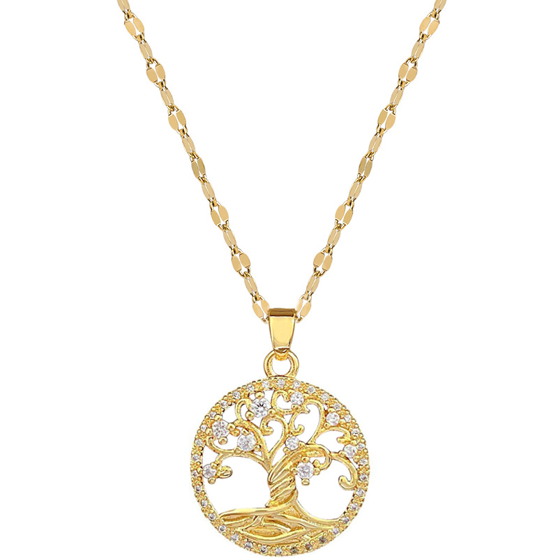Wholesale Simple Style Tree Of Life Titanium Steel Copper Inlay Artificial Gemstones Pendant Necklace display picture 5