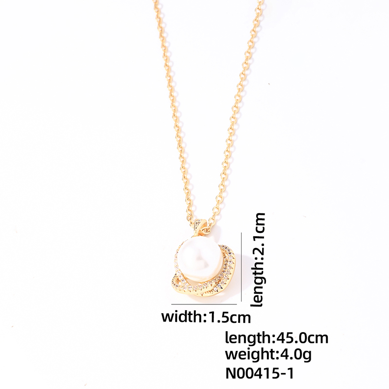 Wholesale Sweet Geometric Round Stainless Steel Copper Plating Inlay Gold Plated Pearl Zircon Earrings Necklace display picture 3