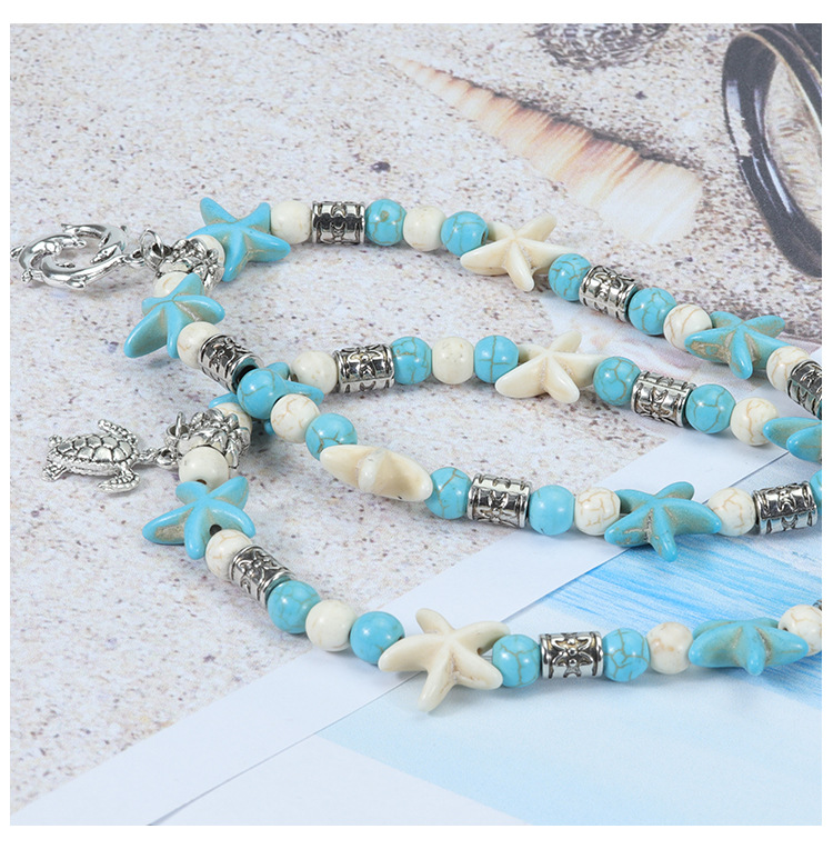 Vacation Beach Tortoise Starfish Dolphin Turquoise Glass Wholesale Anklet display picture 6