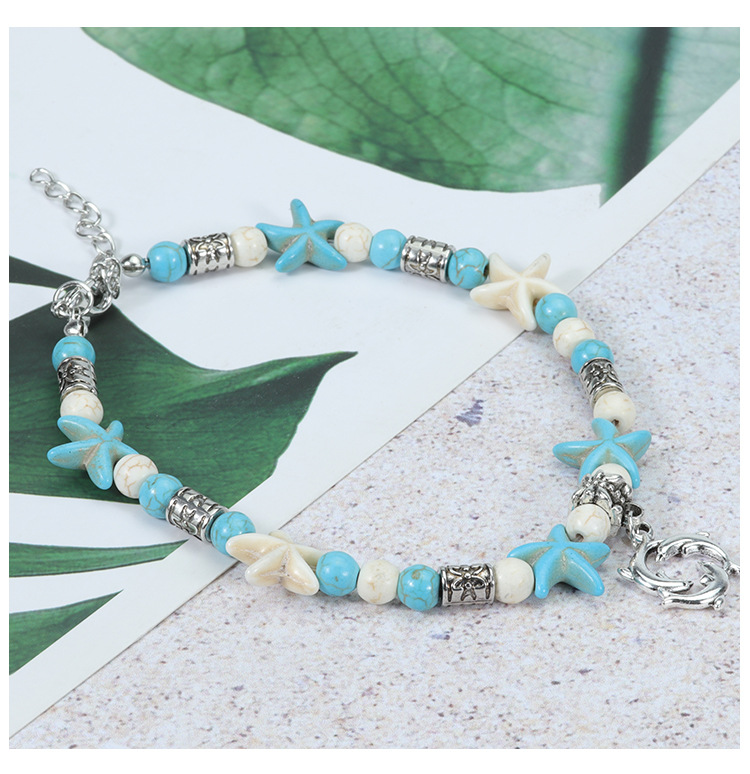 Vacation Beach Tortoise Starfish Dolphin Turquoise Glass Wholesale Anklet display picture 9