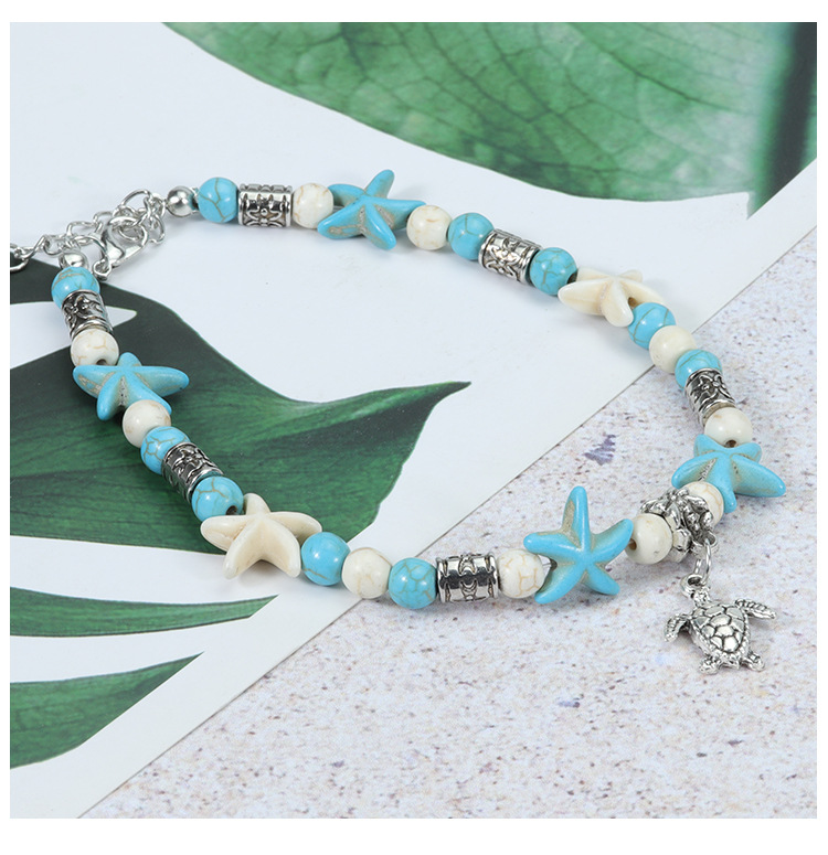 Vacation Beach Tortoise Starfish Dolphin Turquoise Glass Wholesale Anklet display picture 10