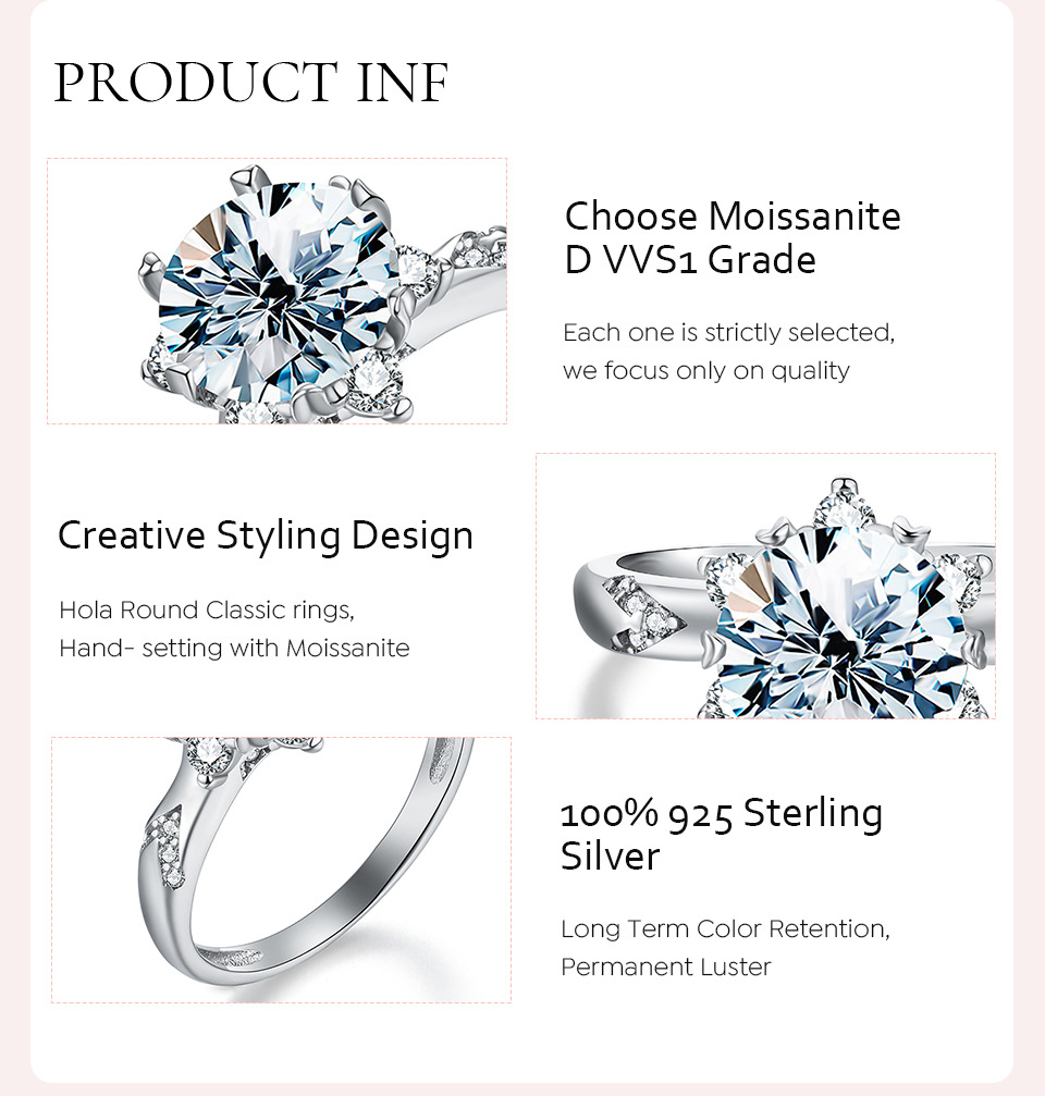 De Gros Dame Couleur Unie Argent Sterling Placage Incruster Moissanite Anneaux display picture 2