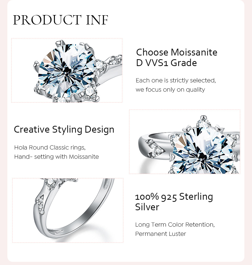 Wholesale Lady Solid Color Sterling Silver Plating Inlay Moissanite Rings display picture 2