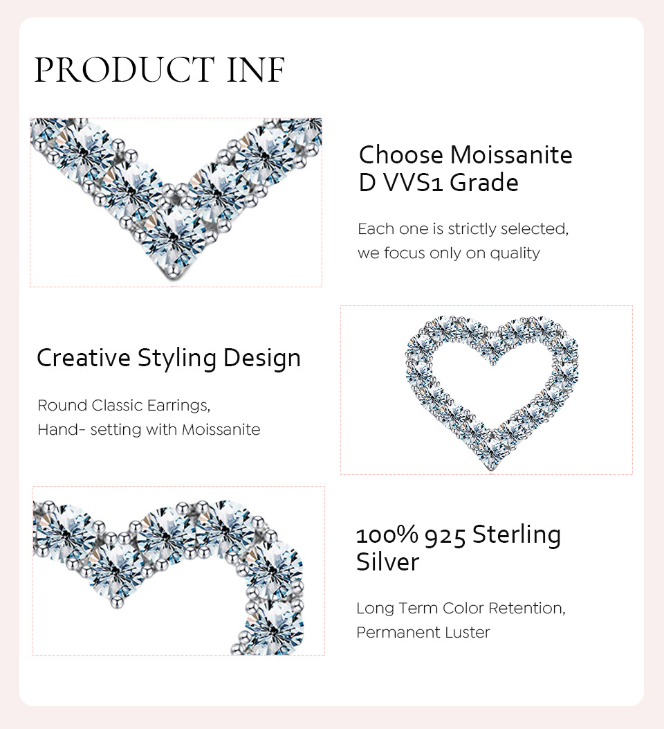 Wholesale Elegant Heart Shape Sterling Silver Plating Inlay Moissanite Ear Studs display picture 3