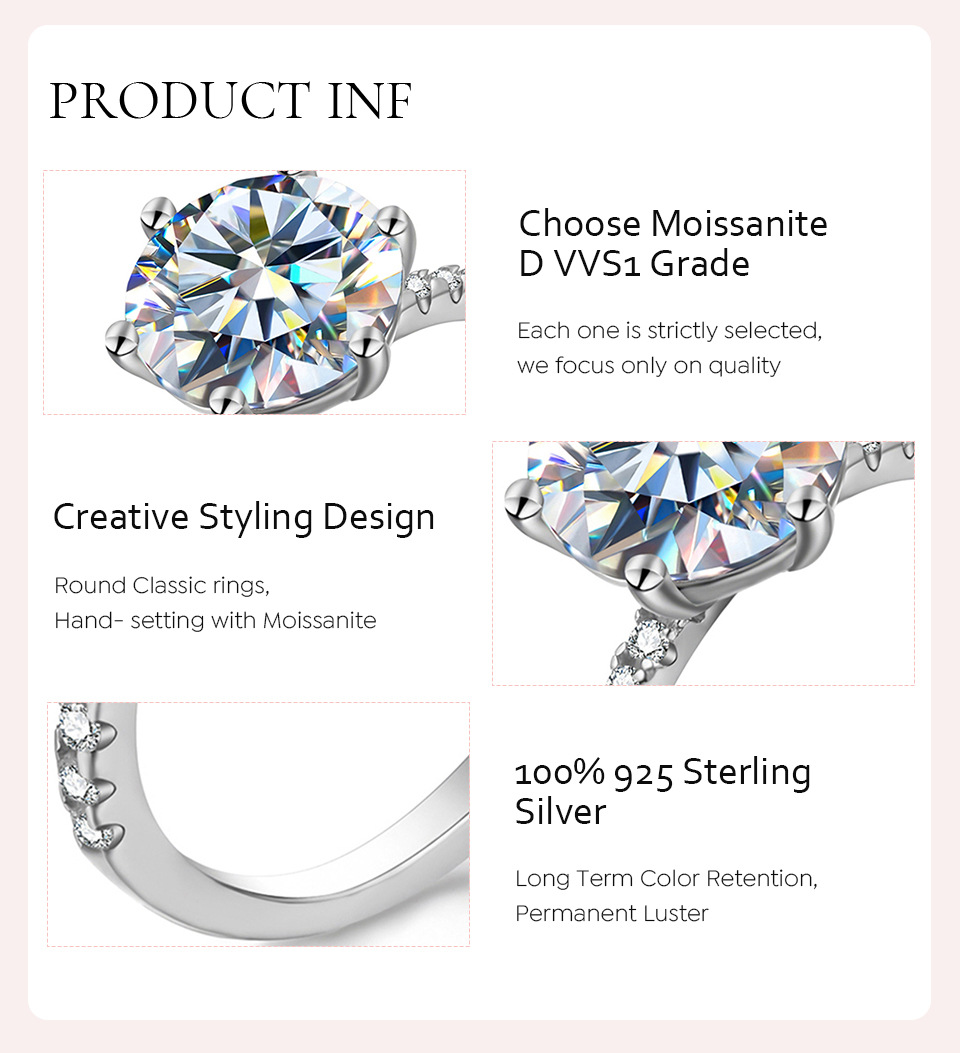 Wholesale Simple Style Solid Color Sterling Silver Plating Inlay Moissanite Rings display picture 2