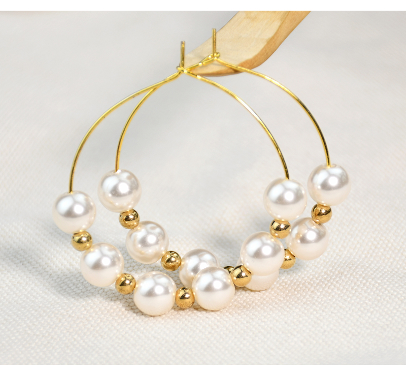 1 Pair Elegant Round Beaded Plating Stainless Steel Artificial Pearl Gold Plated Drop Earrings display picture 2