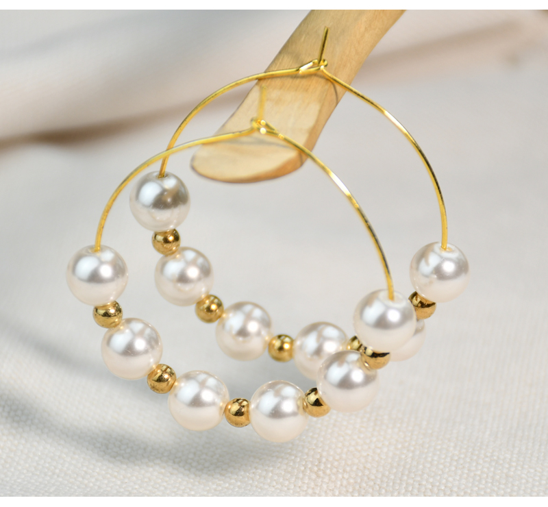 1 Pair Elegant Round Beaded Plating Stainless Steel Artificial Pearl Gold Plated Drop Earrings display picture 3