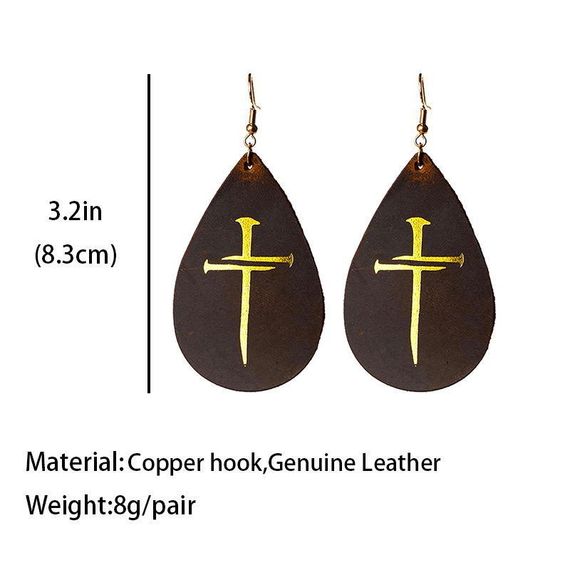 1 Pair Retro Water Droplets Patchwork Leather Drop Earrings display picture 1