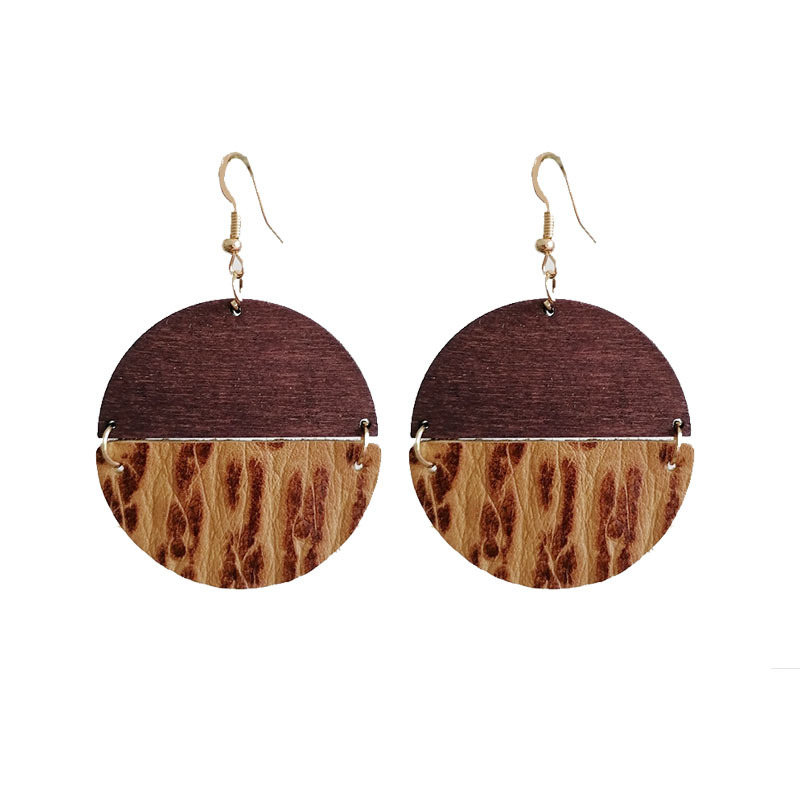 1 Pair Retro Round Patchwork Leather Drop Earrings display picture 3