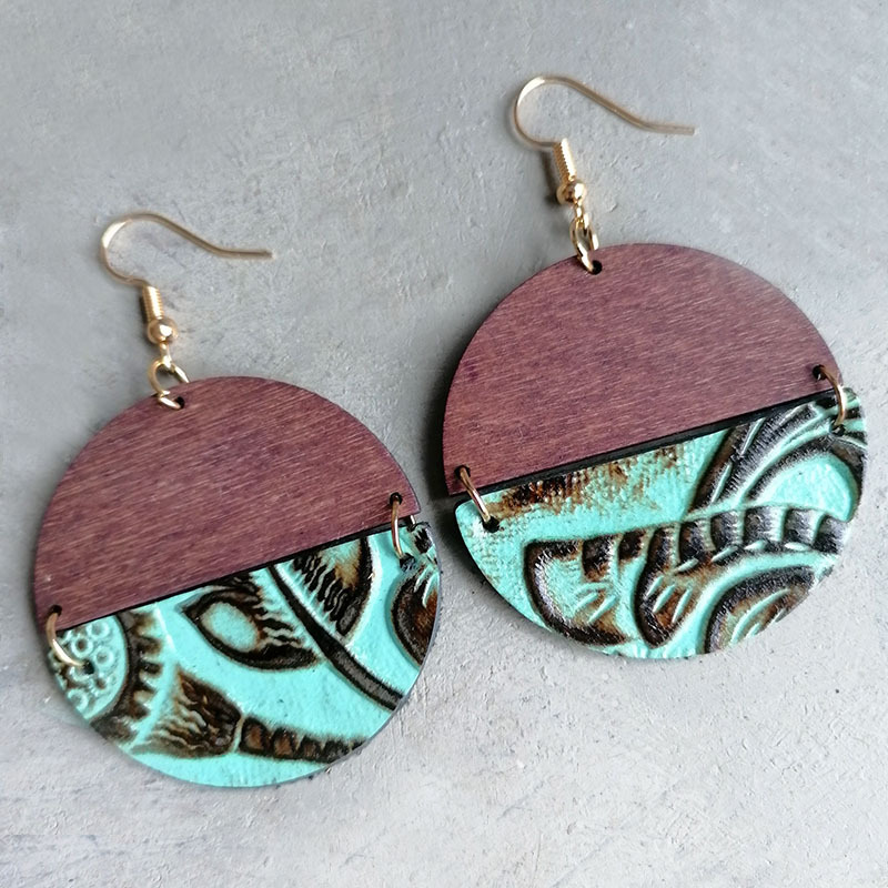 1 Pair Retro Round Patchwork Leather Drop Earrings display picture 5