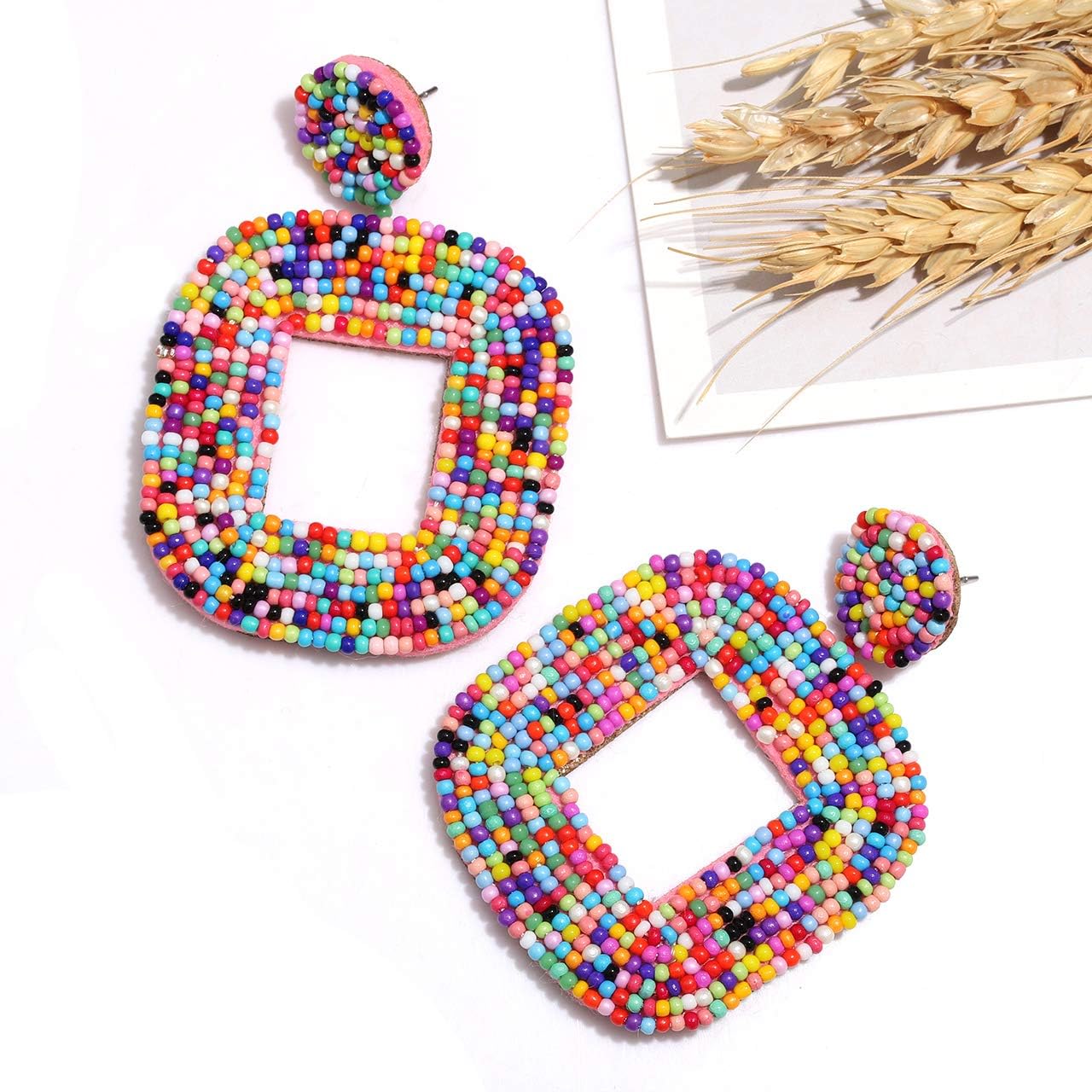 1 Pair Streetwear Square Seed Bead Drop Earrings display picture 4