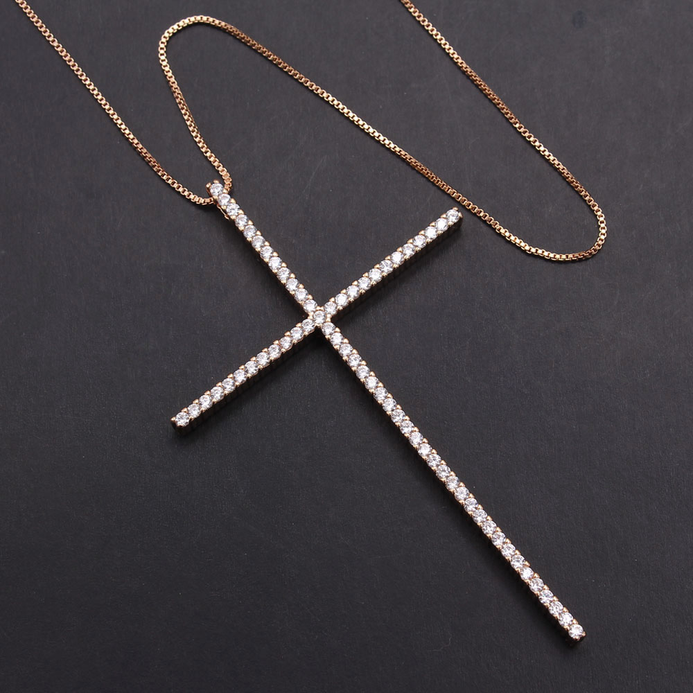 Simple Style Cross Copper Plating Inlay Zircon Gold Plated Pendant Necklace display picture 2