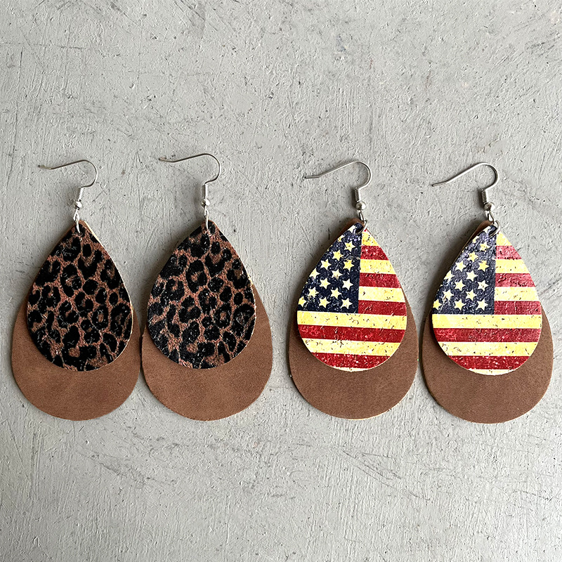 1 Pair Retro Water Droplets Printing Leather Drop Earrings display picture 4