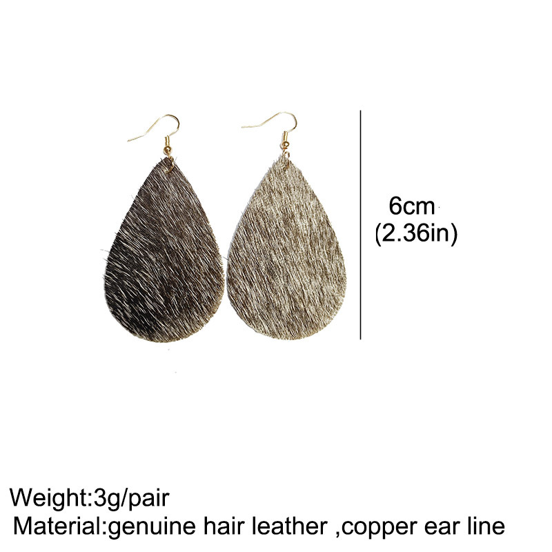 1 Pair Retro Water Droplets Printing Leather Copper Drop Earrings display picture 1