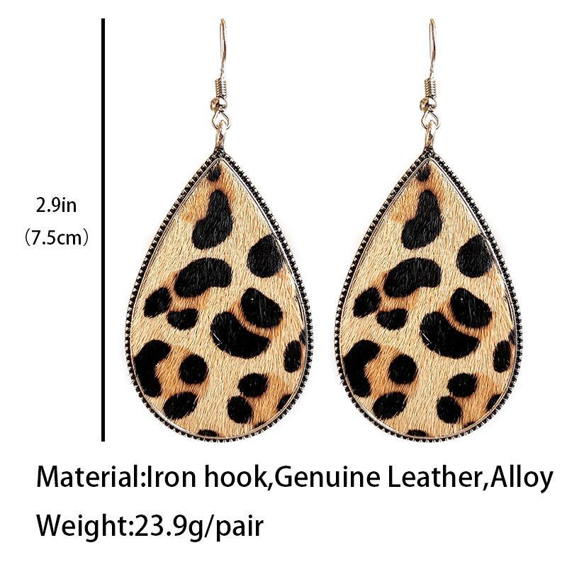 1 Pair Ethnic Style Leopard Printing Alloy Leather Drop Earrings display picture 1