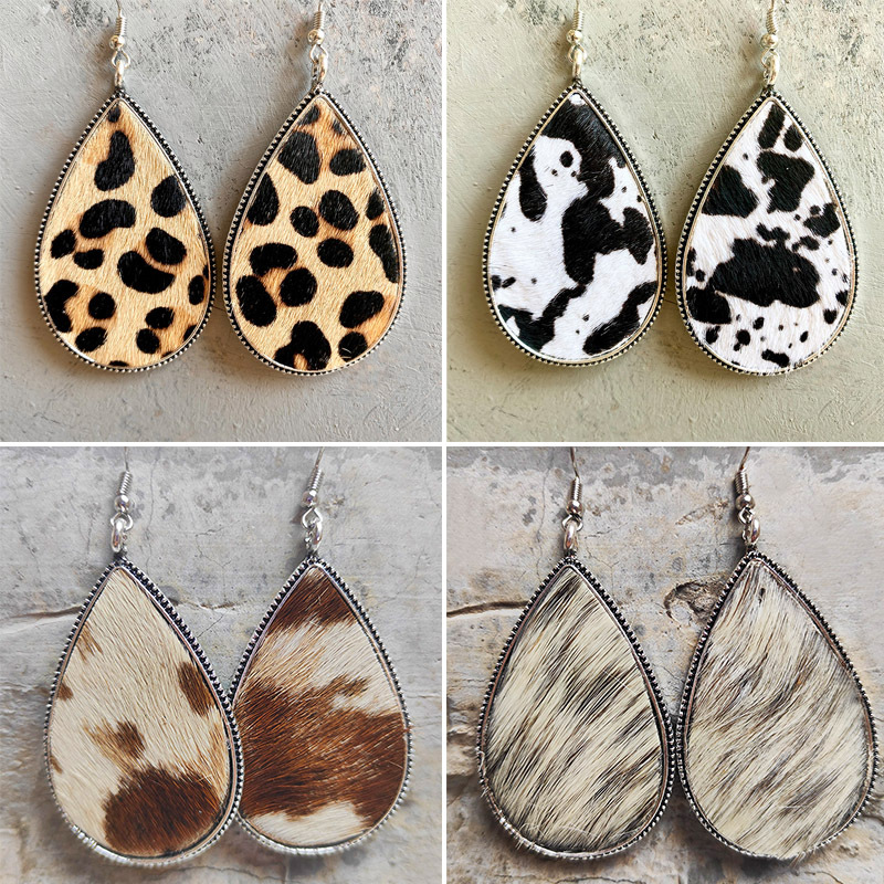 1 Pair Ethnic Style Leopard Printing Alloy Leather Drop Earrings display picture 7