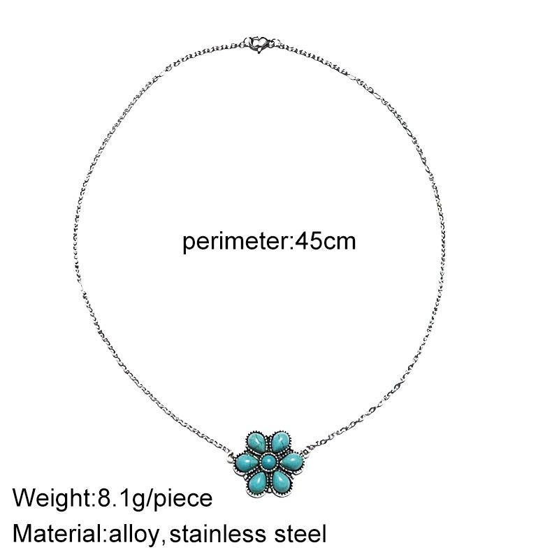 Retro Flower Alloy Titanium Steel Inlay Turquoise Women's Pendant Necklace display picture 1
