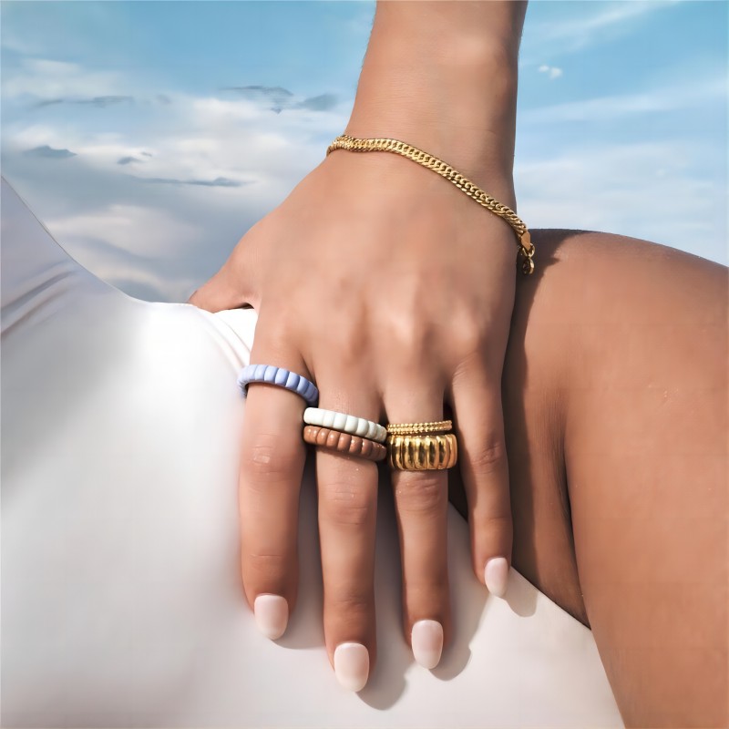 304 Stainless Steel 18K Gold Plated Retro Polishing Plating Stripe Rings display picture 1