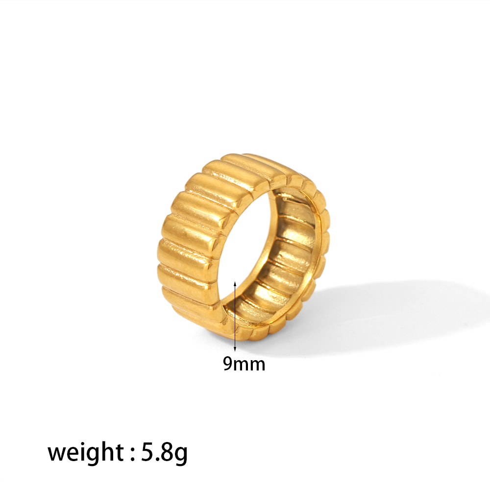 304 Stainless Steel 18K Gold Plated Retro Polishing Plating Stripe Rings display picture 8
