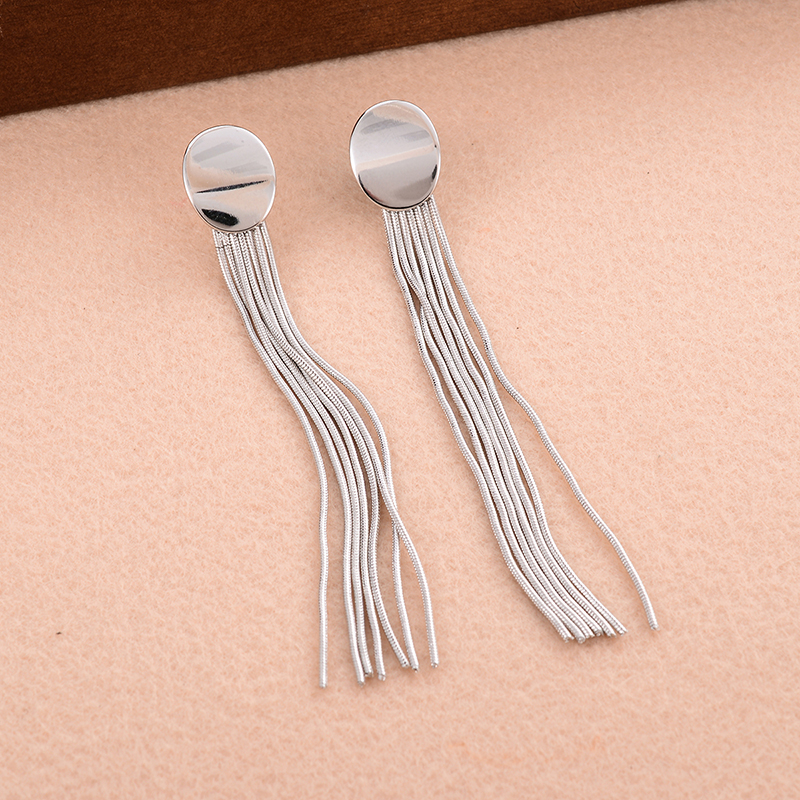 1 Pair Elegant Oval Tassel Plating Copper White Gold Plated Drop Earrings display picture 2
