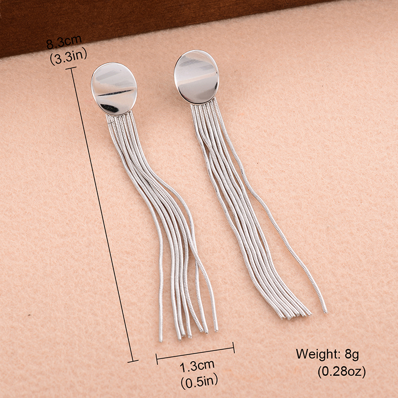 1 Pair Elegant Oval Tassel Plating Copper White Gold Plated Drop Earrings display picture 1