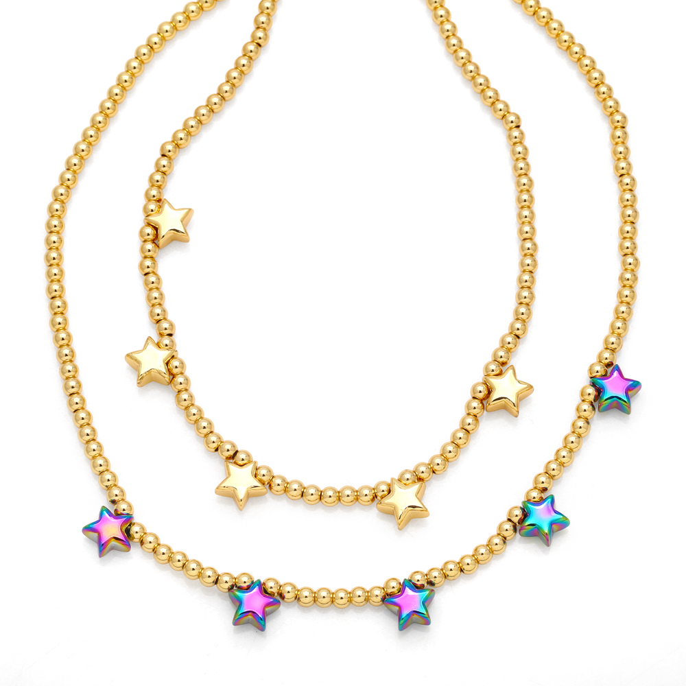 Hip-hop Pentagram Star Heart Shape Copper Plating 18k Gold Plated Necklace display picture 5