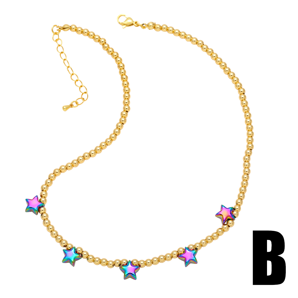 Hip-hop Pentagram Star Heart Shape Copper Plating 18k Gold Plated Necklace display picture 10