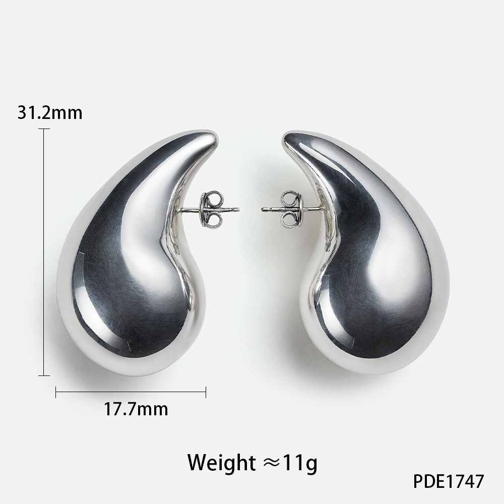 1 Pair Simple Style Water Droplets Plating 304 Stainless Steel 16K Gold Plated White Gold Plated Gold Plated Ear Studs display picture 6