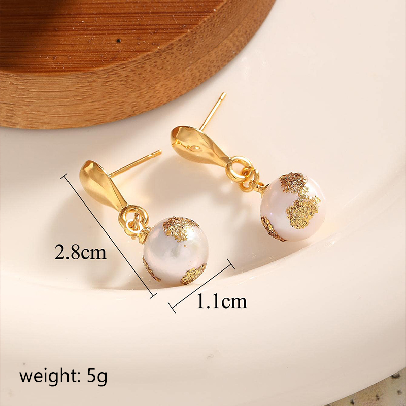 1 Pair Simple Style Round Plating Freshwater Pearl 18k Gold Plated Drop Earrings display picture 5