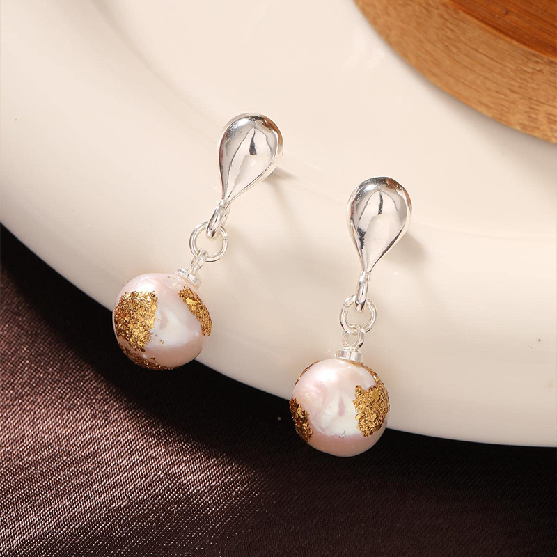 1 Paire Style Simple Rond Placage Perle D'eau Douce Plaqué Or 18k Boucles D'oreilles display picture 3