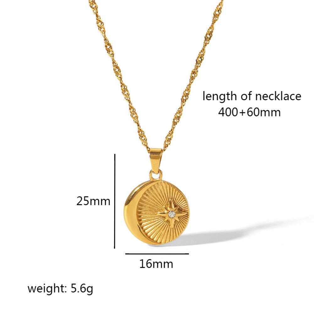 Titanium Steel 18K Gold Plated Simple Style Plating Inlay Star Moon Rhinestones Pendant Necklace display picture 4