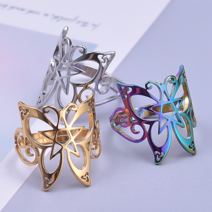Commute Butterfly Stainless Steel Polishing Open Rings display picture 2