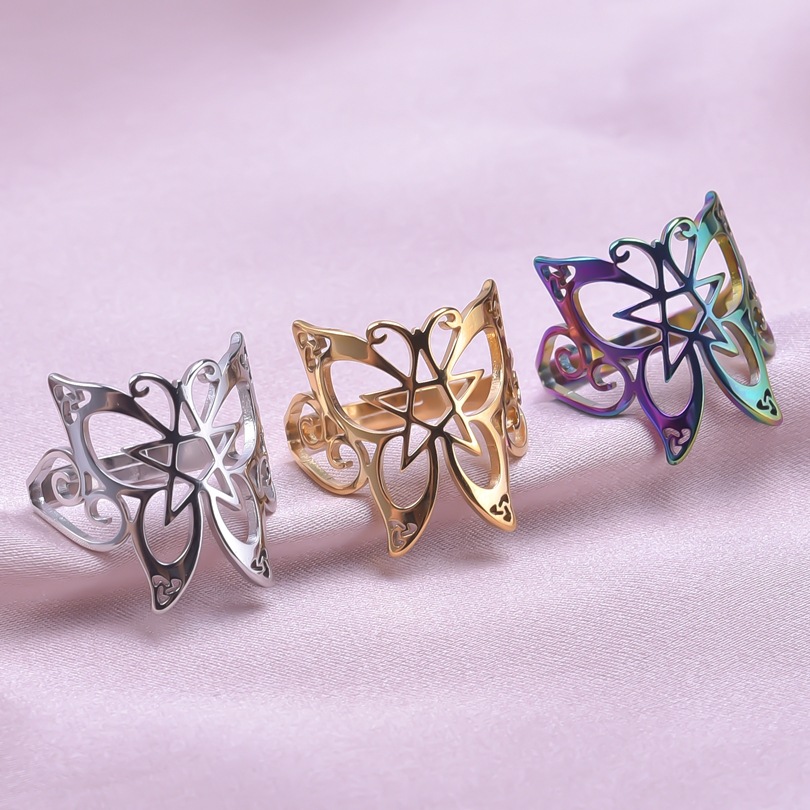 Commute Butterfly Stainless Steel Polishing Open Rings display picture 3