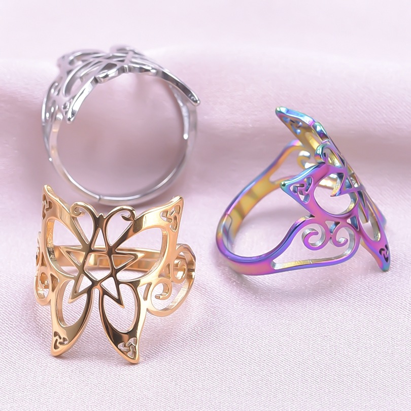 Commute Butterfly Stainless Steel Polishing Open Rings display picture 4