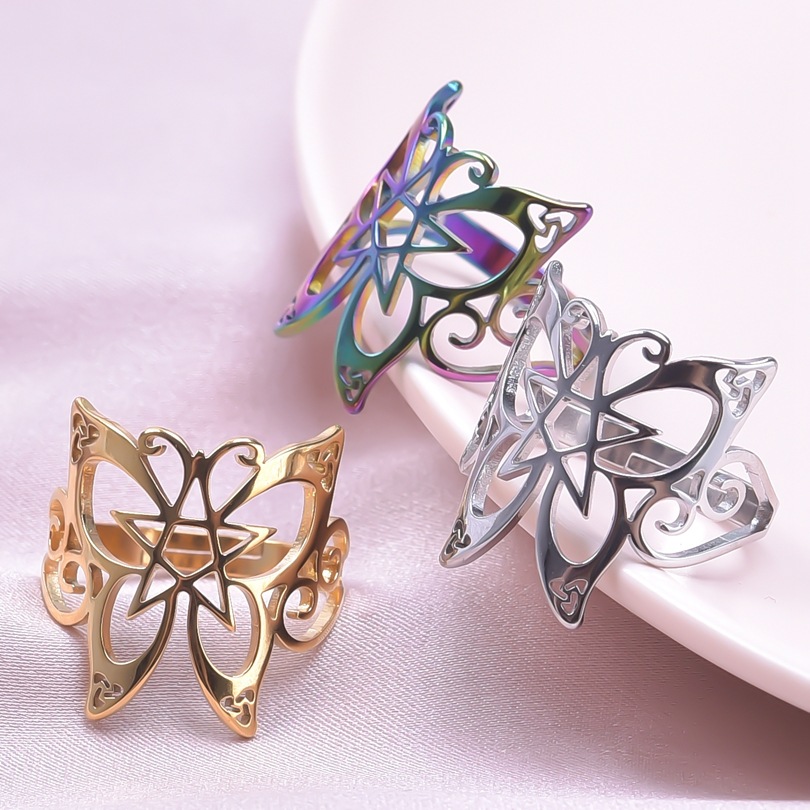 Commute Butterfly Stainless Steel Polishing Open Rings display picture 5