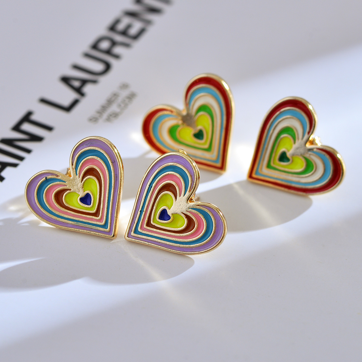 1 Pair Simple Style Heart Shape Enamel Copper Ear Studs display picture 8