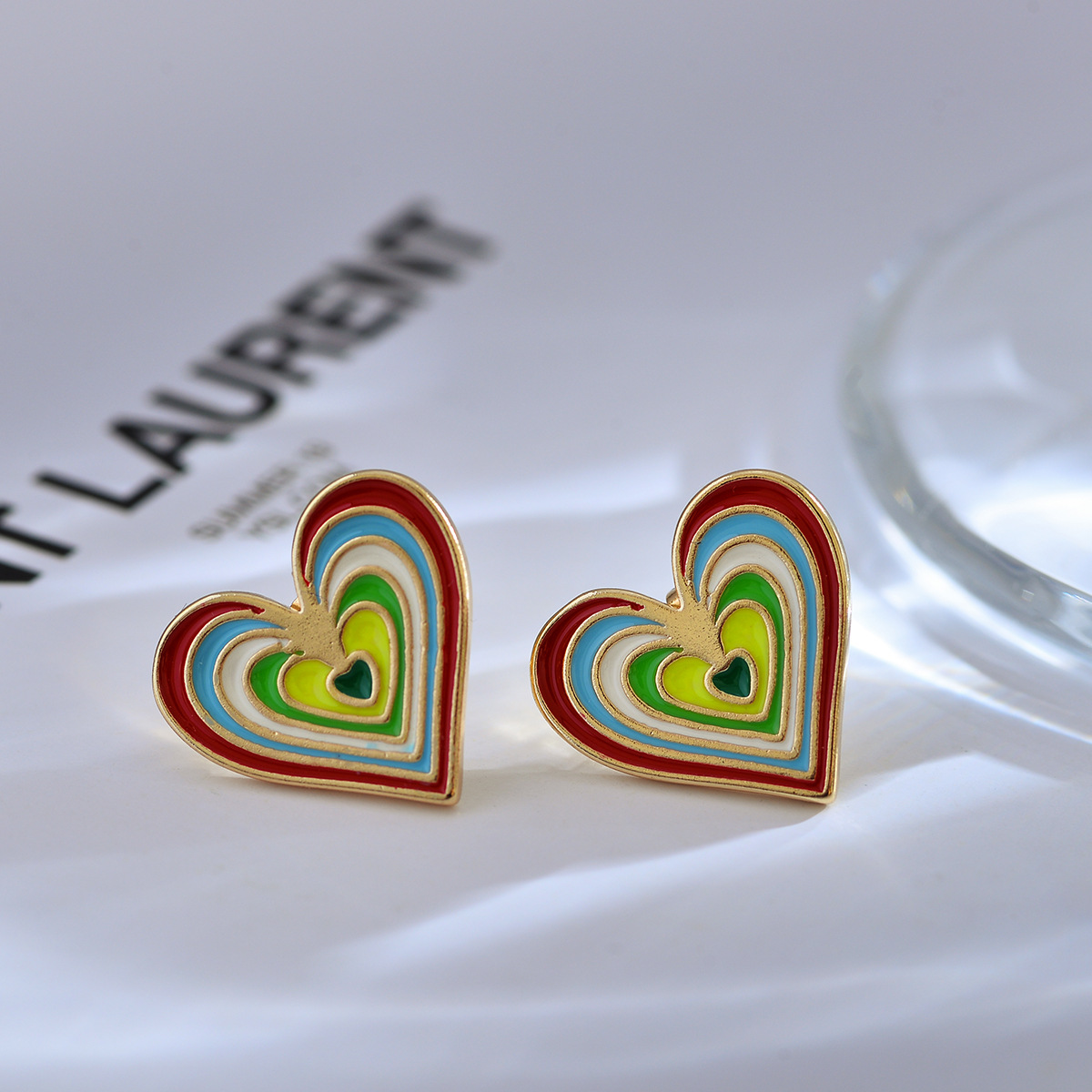 1 Pair Simple Style Heart Shape Enamel Copper Ear Studs display picture 10