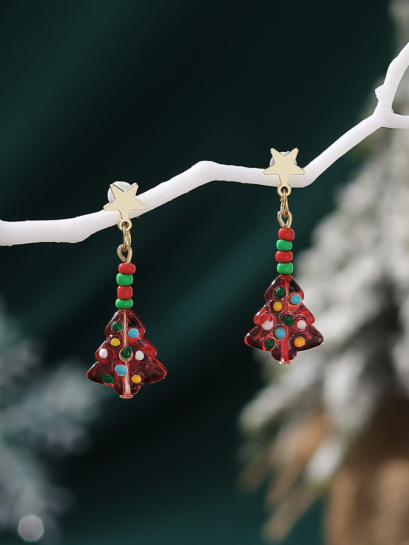1 Pair Christmas Classic Style Christmas Tree Glass Drop Earrings display picture 3