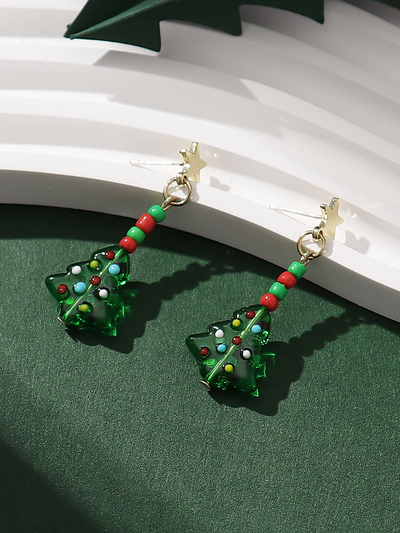 1 Pair Christmas Classic Style Christmas Tree Glass Drop Earrings display picture 4