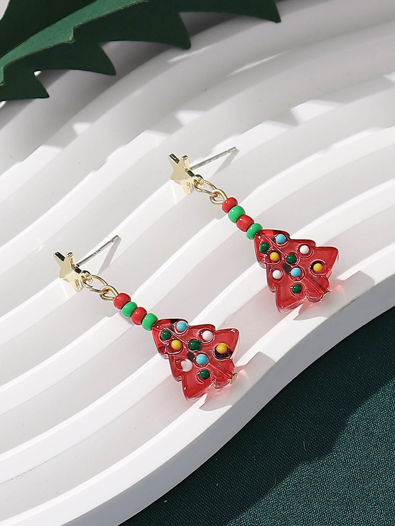 1 Pair Christmas Classic Style Christmas Tree Glass Drop Earrings display picture 5