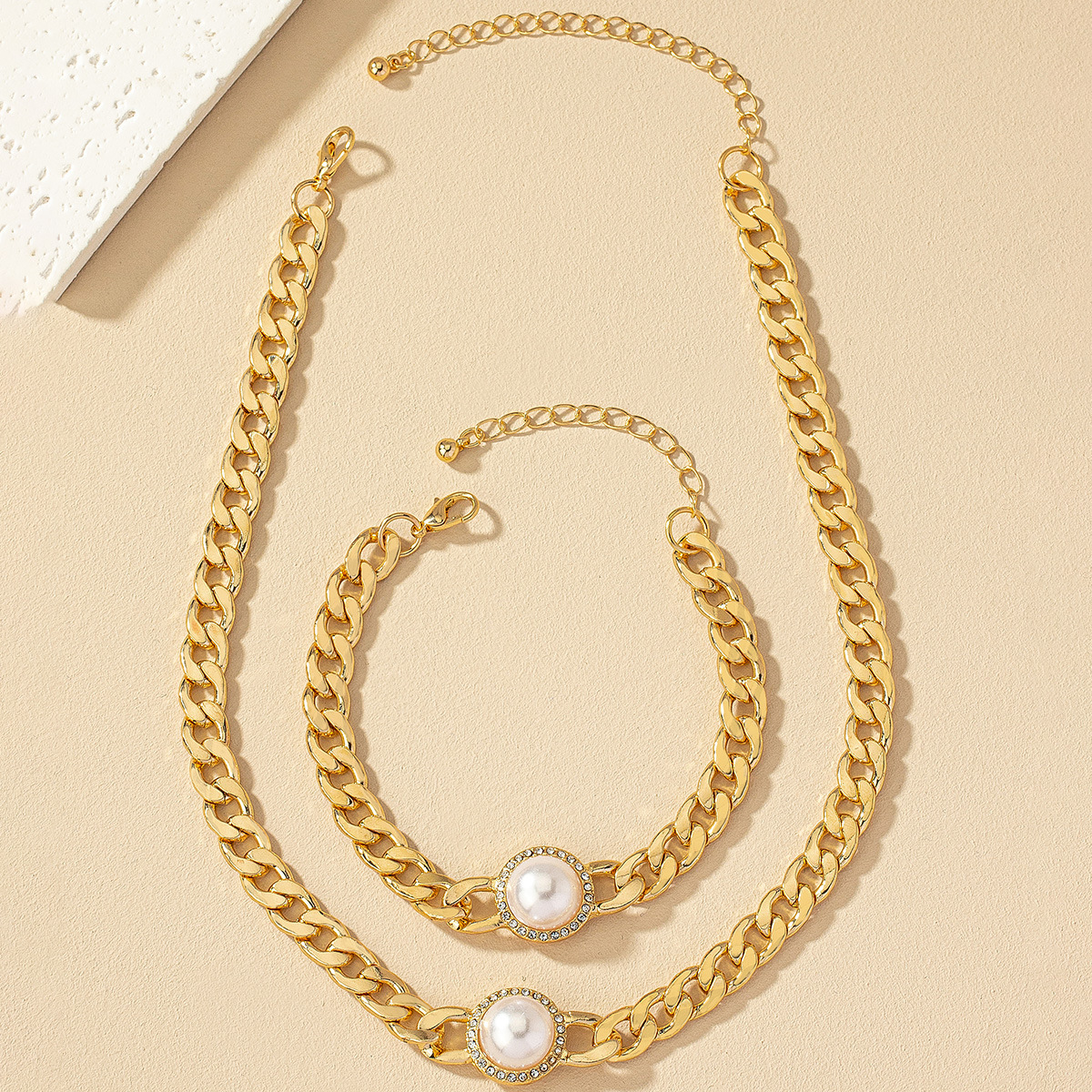 Retro Römischer Stil Geometrisch Perle Zirkon Legierung Großhandel Armbänder Halskette display picture 5