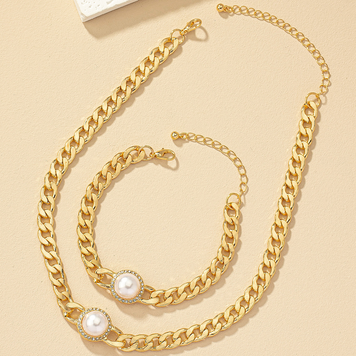 Retro Römischer Stil Geometrisch Perle Zirkon Legierung Großhandel Armbänder Halskette display picture 6
