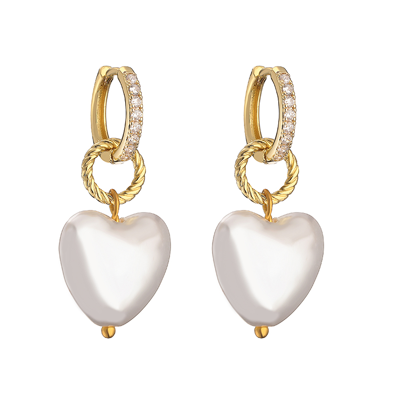 Elegant Süss Einfacher Stil Herzform Kupfer Überzug Inlay Künstliche Perlen Zirkon 18 Karat Vergoldet Ohrringe Halskette display picture 2