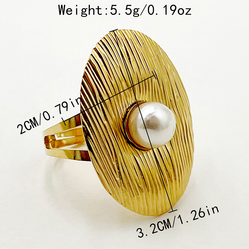 304 Stainless Steel Gold Plated Elegant Vintage Style Plating Inlay Oval Pearl Open Rings display picture 3