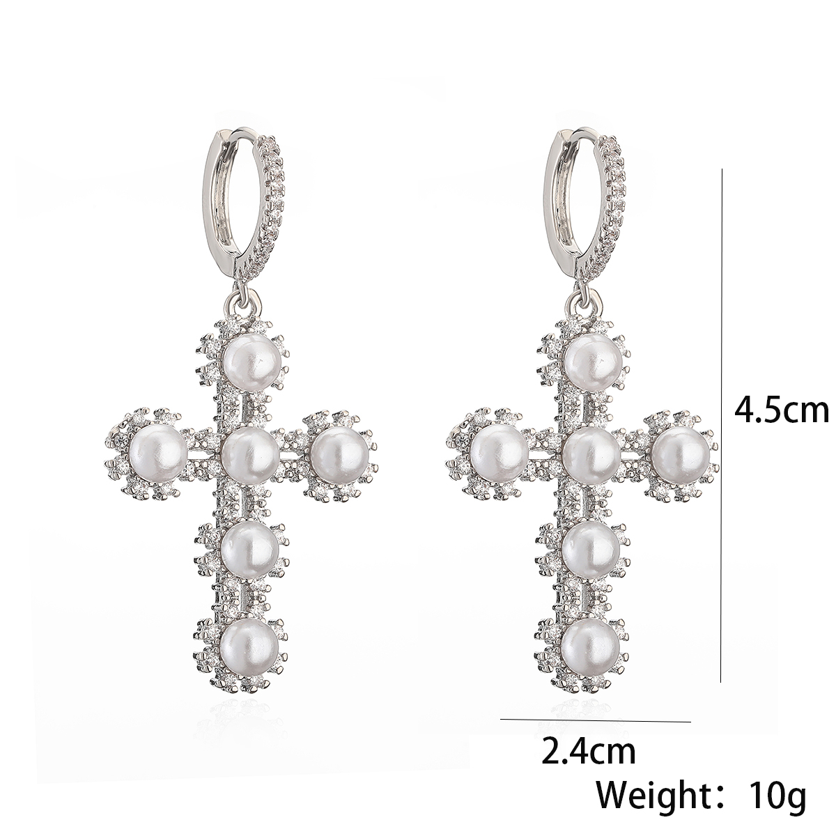 1 Pair Simple Style Commute Cross Plating Inlay Copper Artificial Pearls Zircon 18k Gold Plated Drop Earrings display picture 1