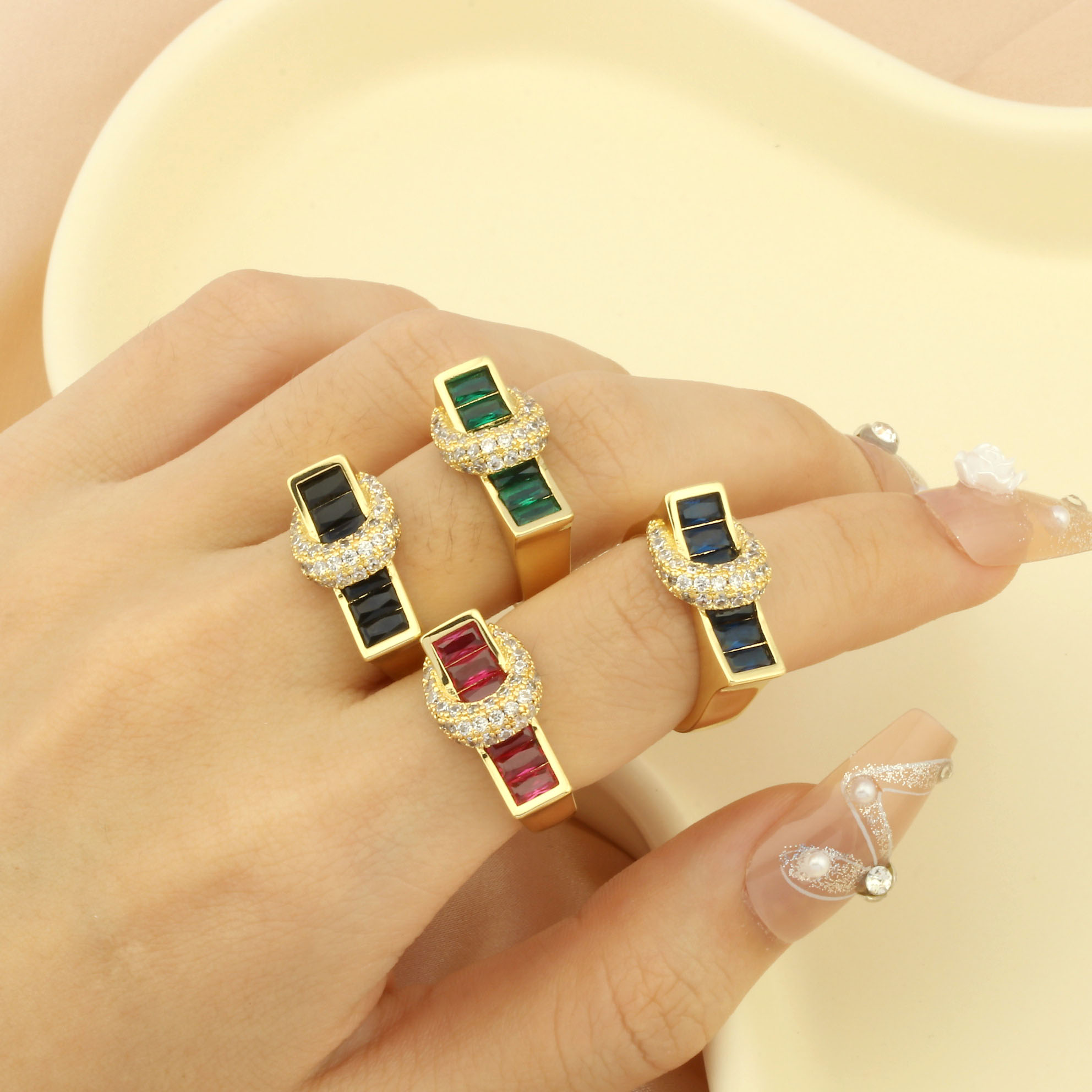 Copper 18K Gold Plated IG Style Hip-Hop Commute Inlay Buckle Zircon Open Rings display picture 5